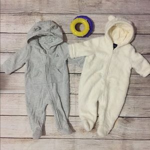Two Hoodie one-pieces baby Gap 0-3 months